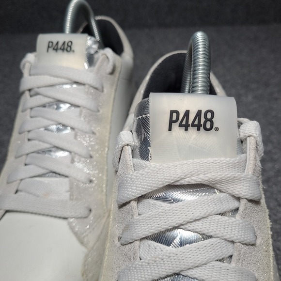P448 John Low Top Sneakers Metallic Silver White Women's EU 40/ US 9.5 -10 - Picture 14 of 16